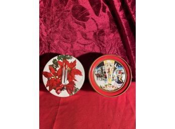 2 Round Christmas Cookie Tins