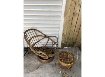 Vintage Rattan Swivel Rocker & Ottoman