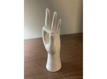 Vintage White Ceramic Hand Doing 'OK' Jewelry Holder