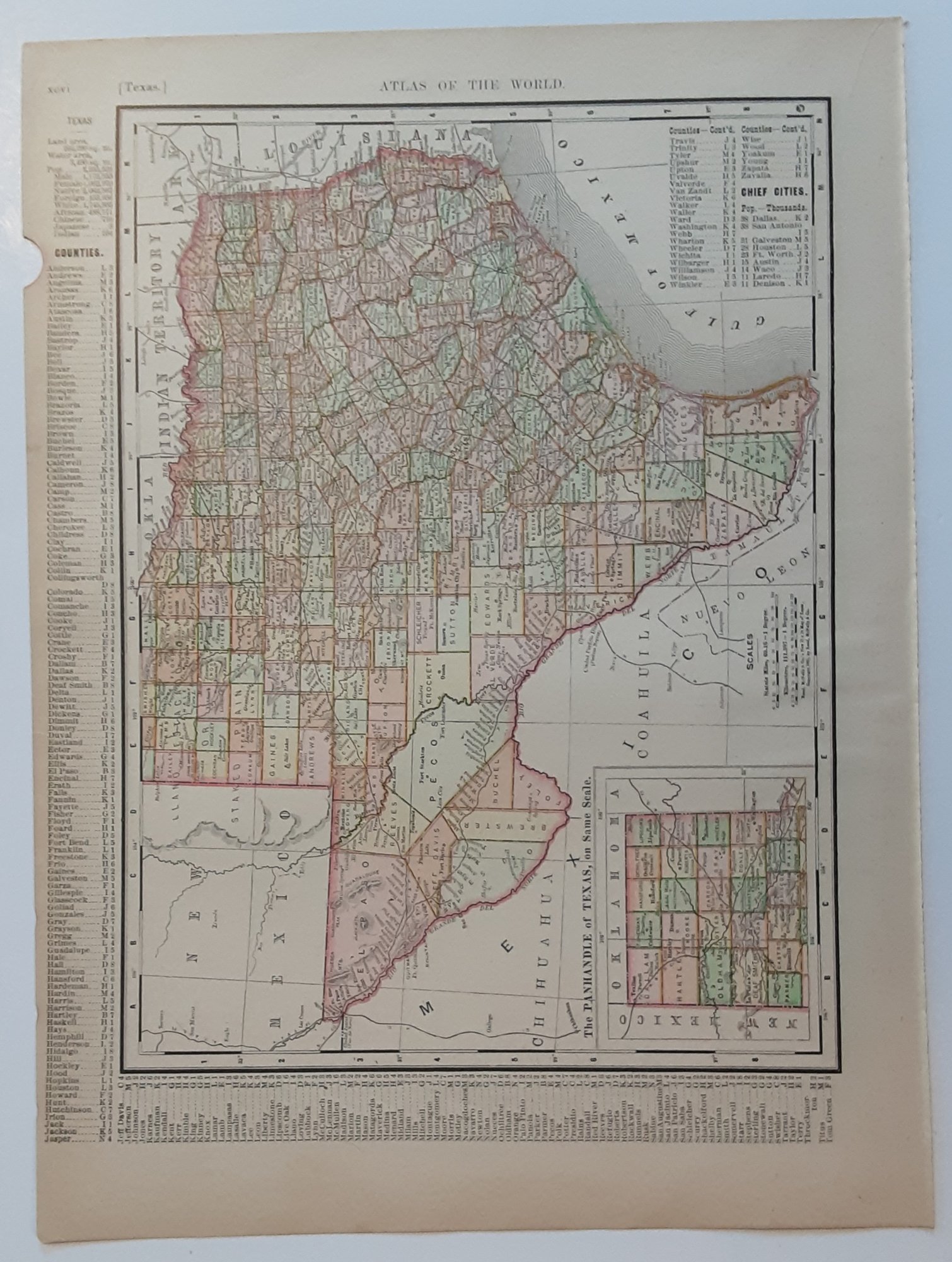 1898, 12 X 9 , TEXAS & ARKANSAS , ATLAS OF THE WORLD MAP FUNK ...