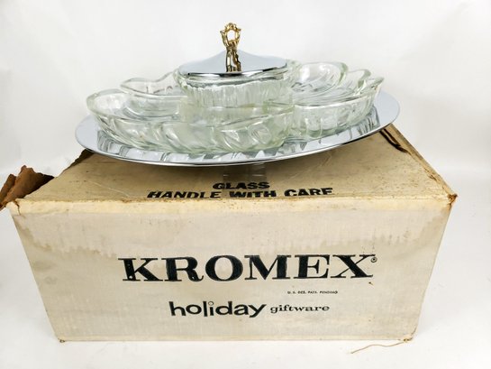 Mid Century Kromex Lazy Susan Chip And Dip Set NOS In Box