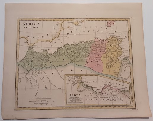 1798 Map, AFRICA ANTIQUA & LIBYA Pub. By R. WILKINSON, No. 58,Cornhill, London. Approx. 13.5 X 11