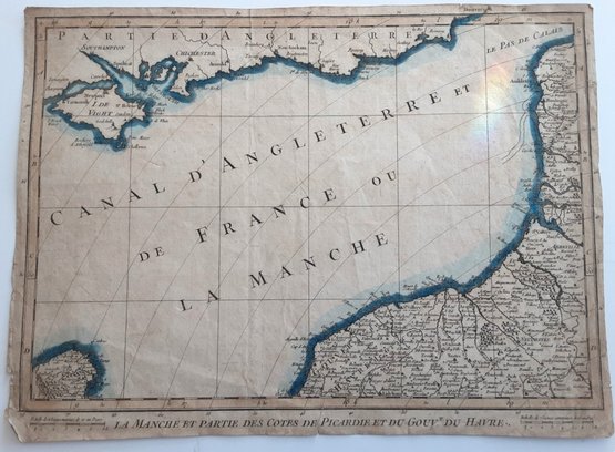 1700's RARE MAP ENGLISH CHANNEL CANAL D' ANGLETERRE ET DE FRANCE OU LA MANCHE ( ENGLISH CHANNEL  )