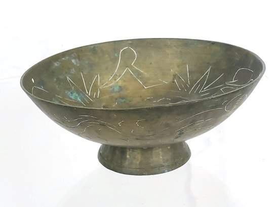 Vintage Chinese Etched Brass Bowl