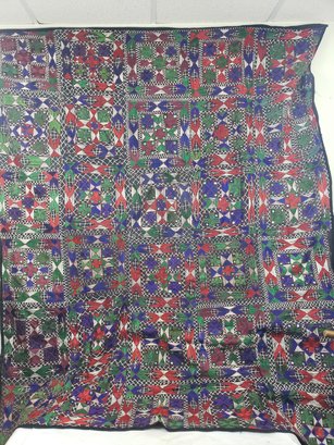 Large Embroidered Indian Quilt With Mirror Work 83' X 68'