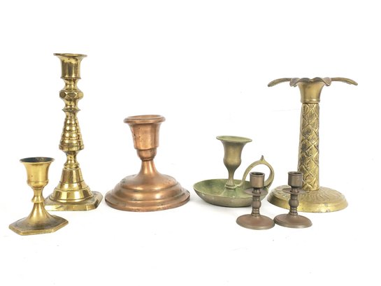 Brass And Copper Candlestick Lot