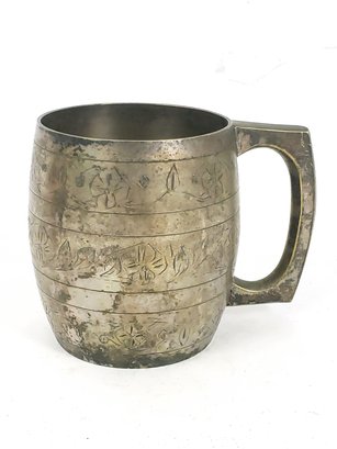 Vintage Etched Brass Tankard Mug