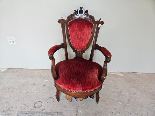 Antique Victorian Velvet Rolling Armchair