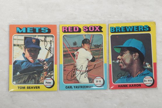 1975 Topps Hank Aaron Carl Yastrzemski And Tom Seaver Baseball Cards