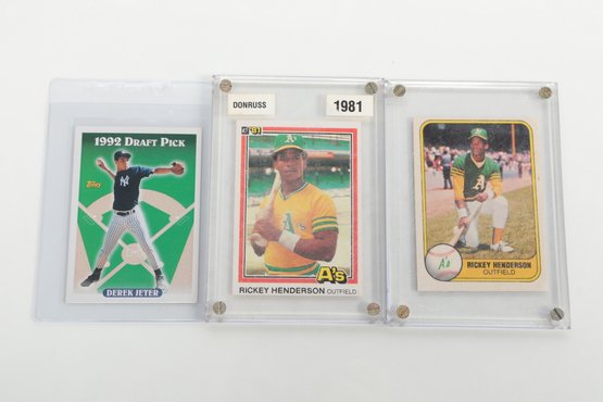 Topps Dereck Jeter Rookie Card And 2nd Year Rickey Henderson Donruss And Fleer Baseball Cards