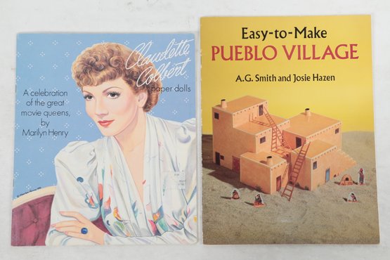 2 Cutout Books Claudette Colbert Paper Doll And Easy-to-Make PUEBLO VILLAGE