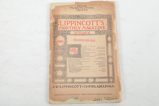 1886 LIPPINCOTT'S MONTHLY MAGAZINE OCTOBER