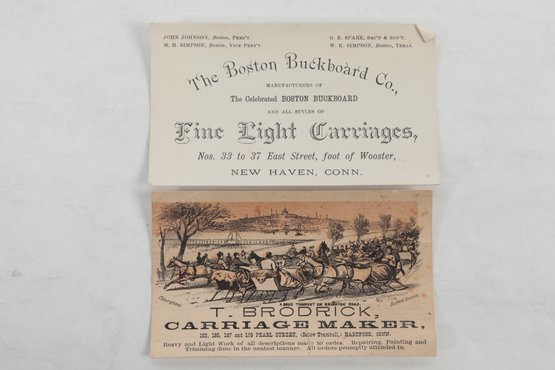 19th Cent Business Cards Boston Buckboard Co. Light Carriages  New Haven, CT