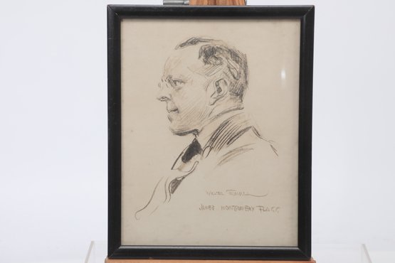 8' X 10' Framed Caricature Of N.Y. Mirror Sports Writer Walter Trumbull By Jamie Montgomery Flagg