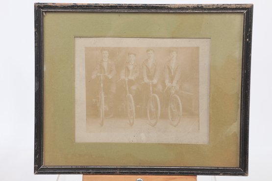 15' X 12' Framed Circa 1890 Cabinet Card Photograph 4 Bicycle Messenger Service Team