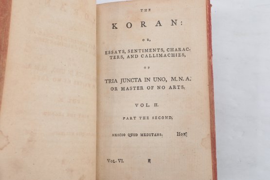 LEATHER BINDING The Koran: Or, The Life, Character, And Sentiments, Of Tria Juncta In Uno 1783