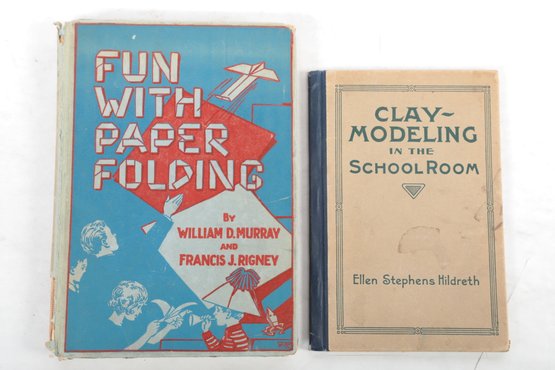 2 Vintage Educational Activity Books On Paper Folding And Clay Modeling