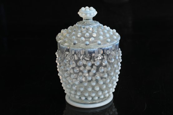 Early 1900's Hob Nail Opalescent Covered Dresser Jar