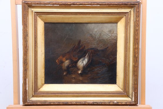 Antique 19th Century English Oil On Canvas Still Life Of Dead Birds - Unsigned