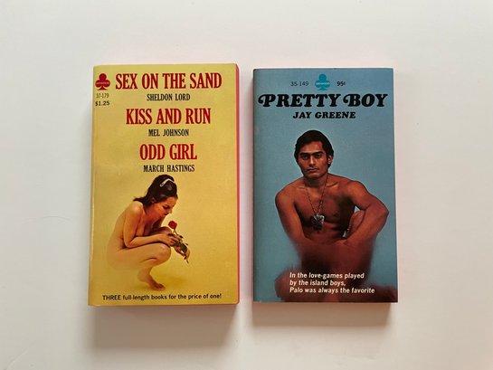 2 Midwood Books 35-149 PRETTY BOY JAY GREENE & 37-179 SEX ON THE SAND  SHELDON LORD, KISS AND RUN MEL JOHNSON,