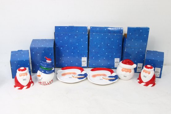 Department 56 ' Merry Merry ' Grouping Of Plates, Candle Holders & Candles With Wax - New Old Stock