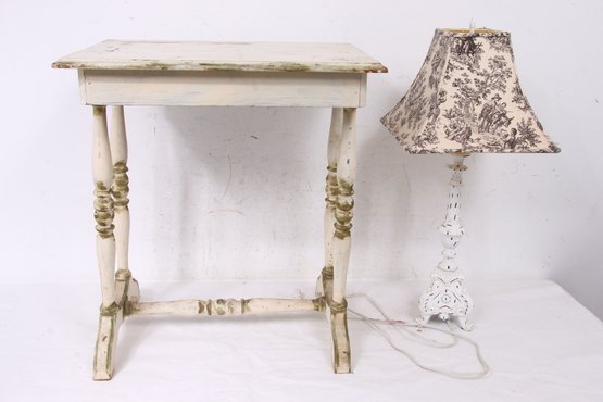 Pair Of Shabby Chic Style Accent Table And Lamp