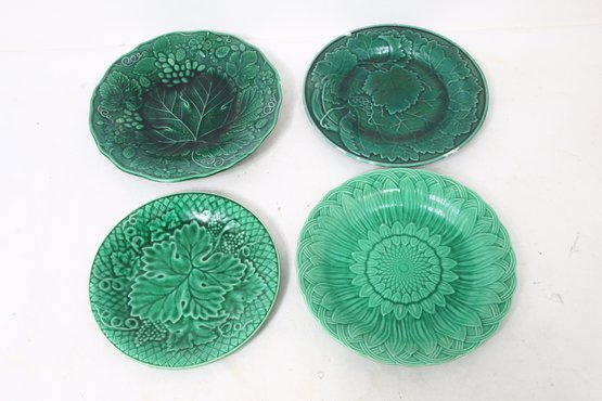 Group Of Green Majolica Plates - Some Wedgwood