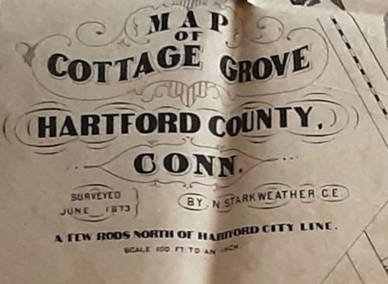 Rare 1870s Conn. Map:  COTTAGE GROVE, Hartford County.  Railroad, Property Development