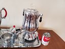 STUNING Vintage Never Used Percolators With Bakelite Handles, Tray And Sugar Creamer - NEW NEVER USED