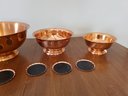 Group Of 3 Decorative Nesting Pedestal Copper Bowls By Coppercraft Guild
