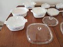 Group Of Vintage Corning Ware Pieces - Casserole, Skillets, 2 Large Clear Lids