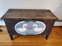 Vintage Wooden Storage Chest Bench With Hand Painted Ducks In Front