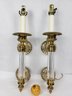 Pair Of Large Paul Hanson Crystal And Brass Light Sconces