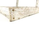 AMERICAN PRIMITIVE WHITE CHIPPY BASKET WITH BENTWOOD HANDLE / PAINTING IN BOTTOM