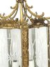 Vintage French Roccoco Brass 5 Panel Etched Glass Lantern Pendant Hall Light