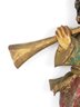 Vintage Mexican Oaxacan Wood Carving Angel Cherub With Horn Trumpet 11'  Tall