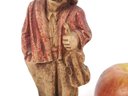 Antique Carved Wood Figures Jewish Woman And Violin Player Man