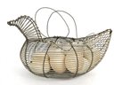 Vintage Farmhouse Wire Chicken Egg Basket With Blown Out Eggs.