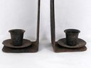 Antique Primitive Hand Made Iron Candle Holders 13' Tall