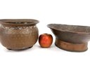 2 Vintage Copper Pots, Unique Design