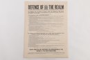 16 1/2' X 21 1/2' WWI Great Britain Poster On Linen 'Defence Of The Realm'