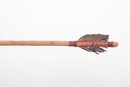 Early Hand Made Arrow With Wrought Arrow Head, Twig Wood Body, And Bird Feathers