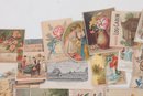 Large Grouping Victorian Trade Cards And Paper Clippings From Same Album