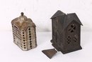 Pair Of Cast Iron Coin Banks - One Needs Repairs