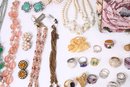 Large Group Of Costume Jewelry Including Many Rings, Necklaces & Storage Jewelry Boxes