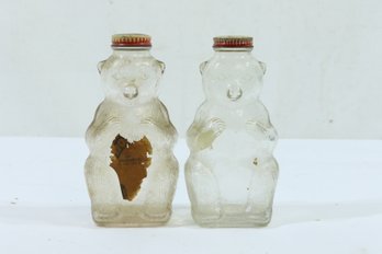 2 Vintage Snow Crest Glass Bear Bank Beverage Syrup Bottle 40's Or 50's