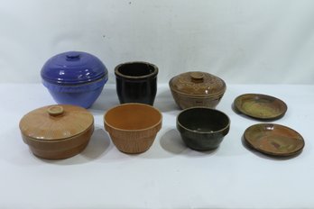 Group Of Vintage Stone Ware Bowls And Lidded Jars Some Signed