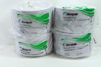 4 Packs Of 125(500 Total) 3 Compartment Genpack 10 1/4' Harvest Fiber Plates