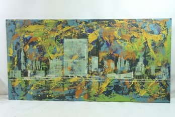 Magnus Engstrom Oil On Canvas Large Abstract Expressionism Colorful Cityscape Modernism 4' Wide