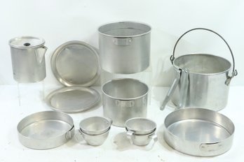 Vintage Aluminum Camping Cook Set/Mess Kit-Pots-Pans-Plates
